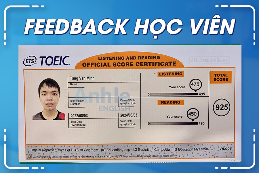 Bạn Tăng Văn Minh | 925 TOEIC