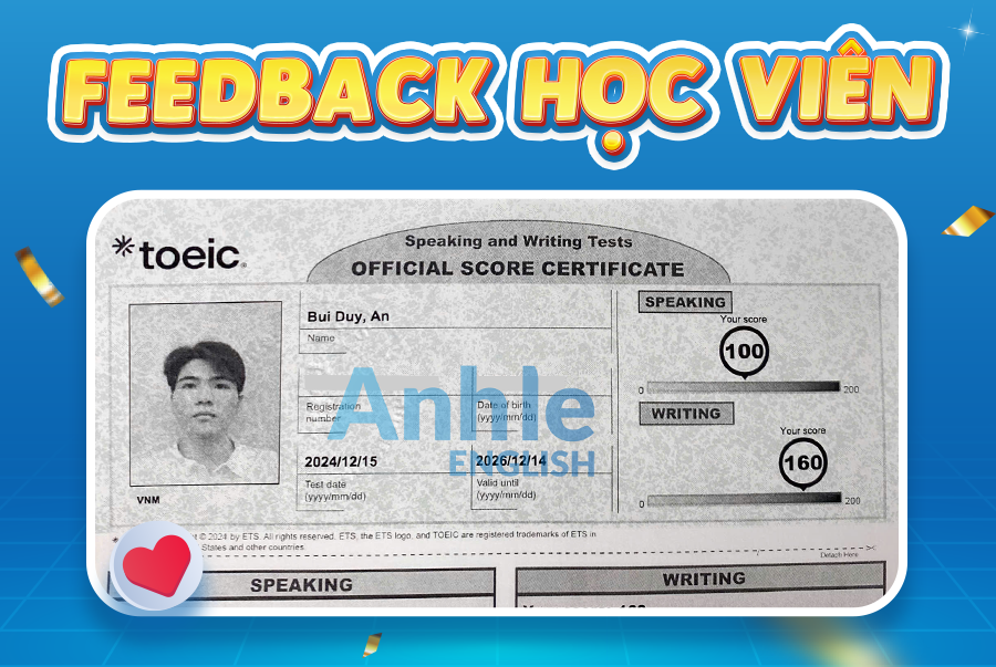 Bạn Duy An| 260/400 Toeic
