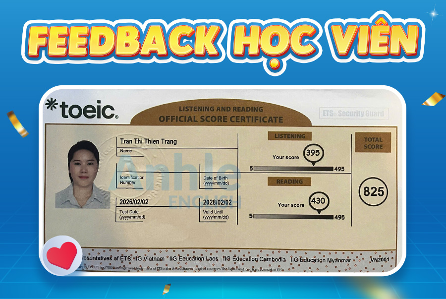 Bạn Thiên Trang | 825 Toeic